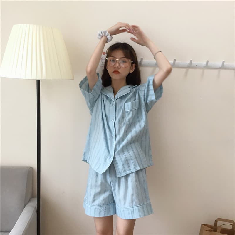 여성용 루즈 핏 셔츠+스트라이프 브라운 슬리퍼 세트 상세 이미지 41