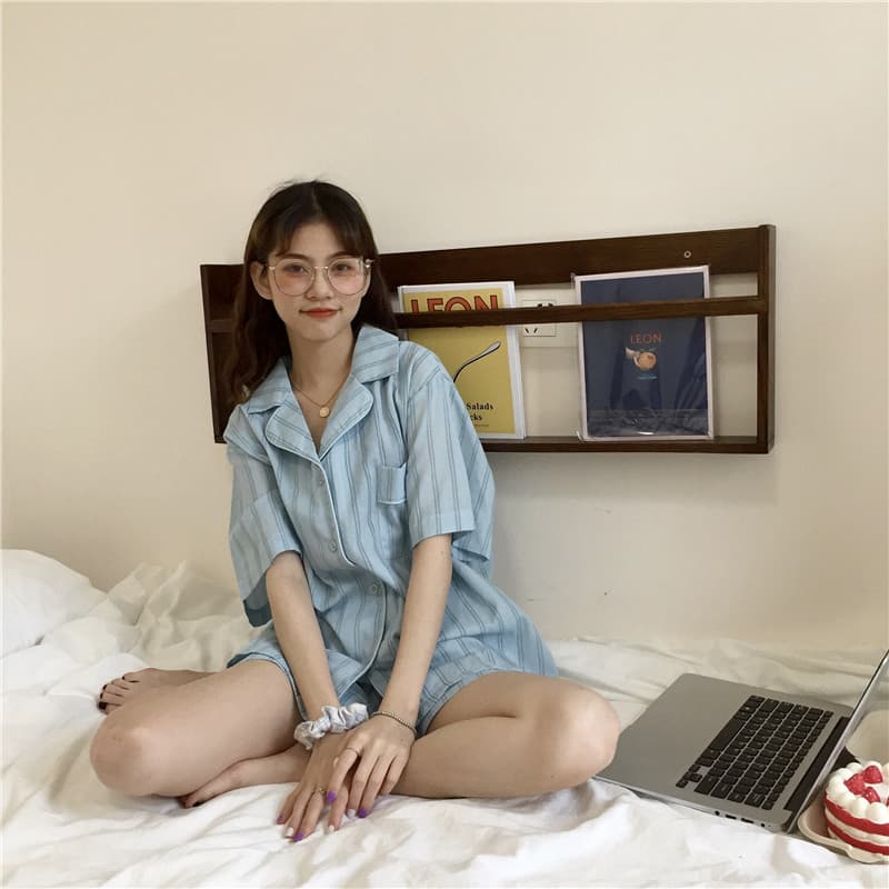 여성용 루즈 핏 셔츠+스트라이프 브라운 슬리퍼 세트 상세 이미지 44