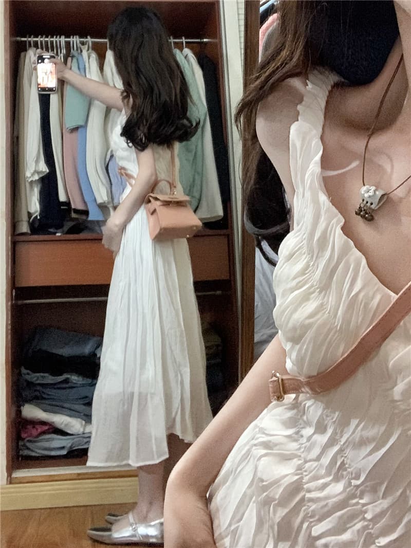 화이트 루즈 핏 셔링 원피스 상세 이미지 5