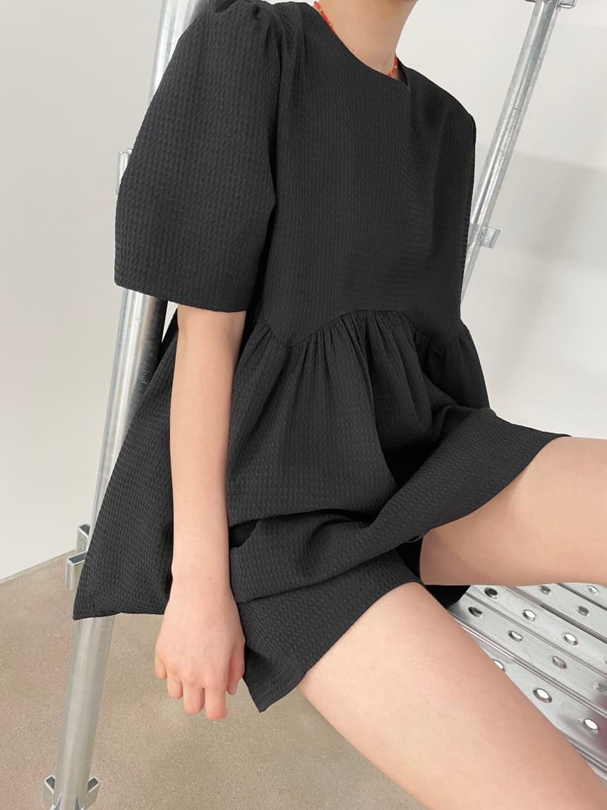 여성용 여름 아이보리·블랙 와플 원피스 상세 이미지 8