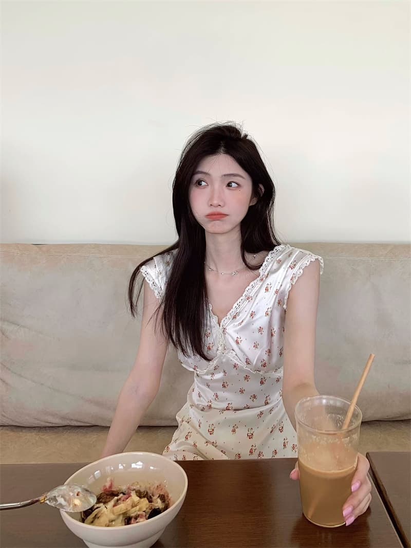 플라워 쉬폰 V넥 민소매 원피스 상세 이미지 6