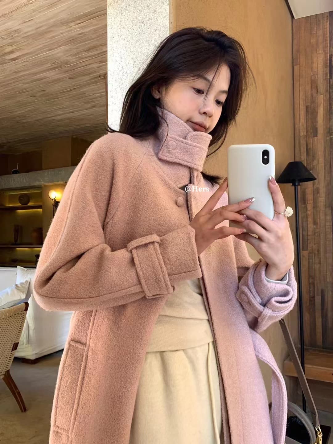 레트로 스탠드 칼라 울 혼방 코트 (3color) 상세 이미지 18