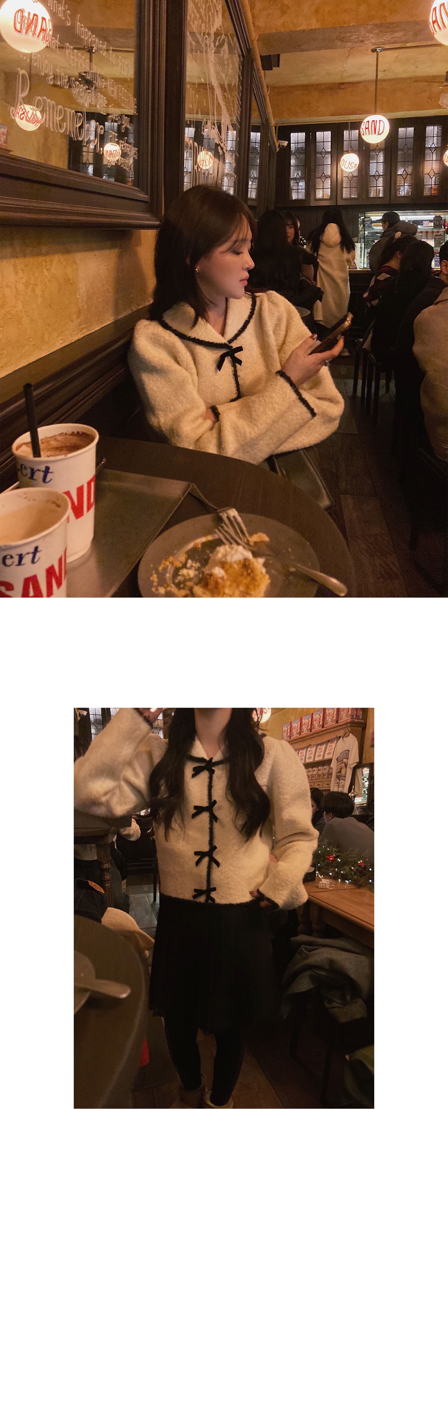 리본 디테일 반하이넥 가디건 상세 이미지 3
