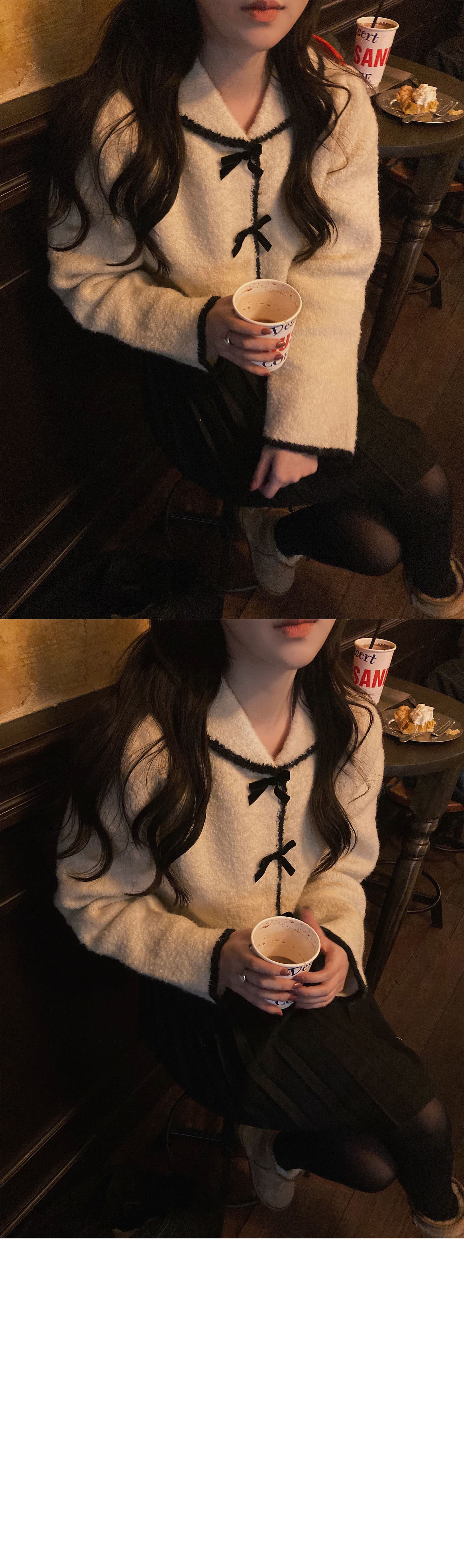 리본 디테일 반하이넥 가디건 상세 이미지 4