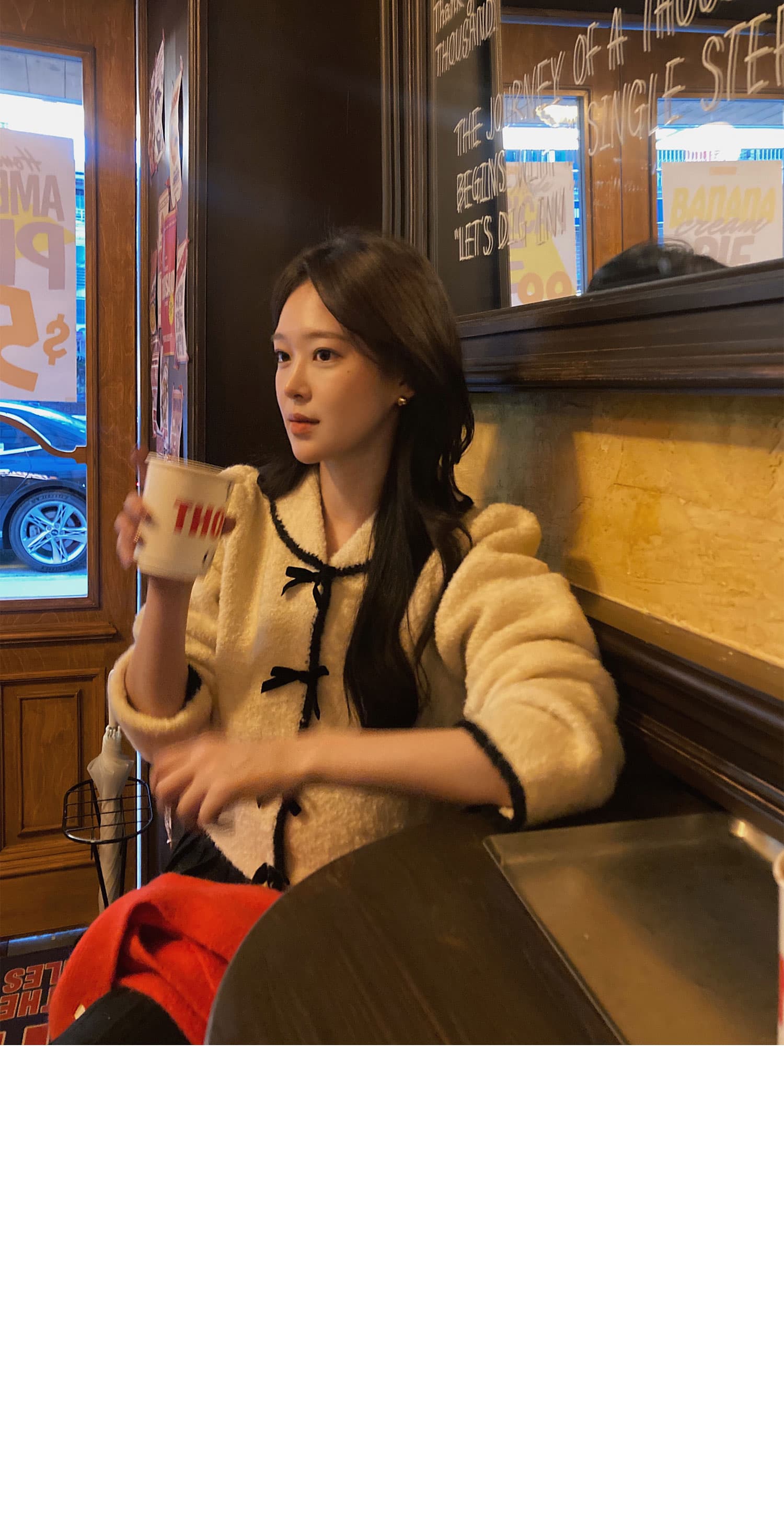 리본 디테일 반하이넥 가디건 상세 이미지 5