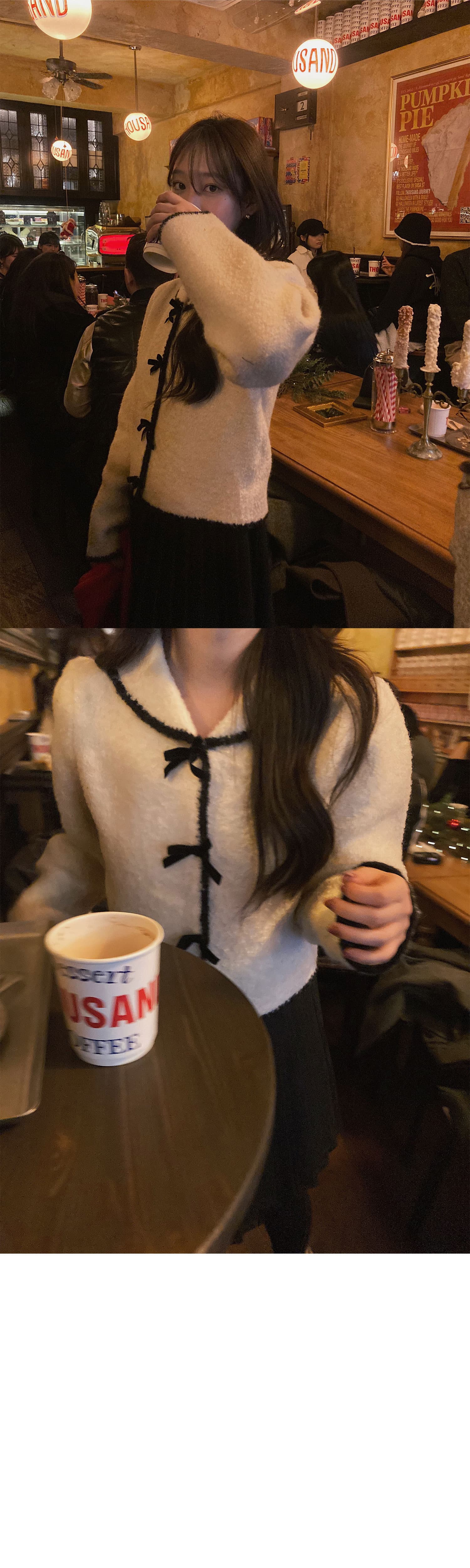 리본 디테일 반하이넥 가디건 상세 이미지 6