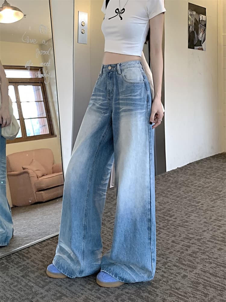 워싱 데미지 와이드 데님 팬츠 상세 이미지 3