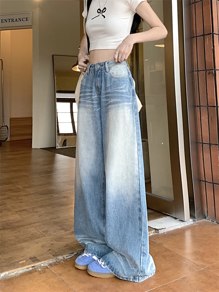 워싱 데미지 와이드 데님 팬츠 상세 이미지 5