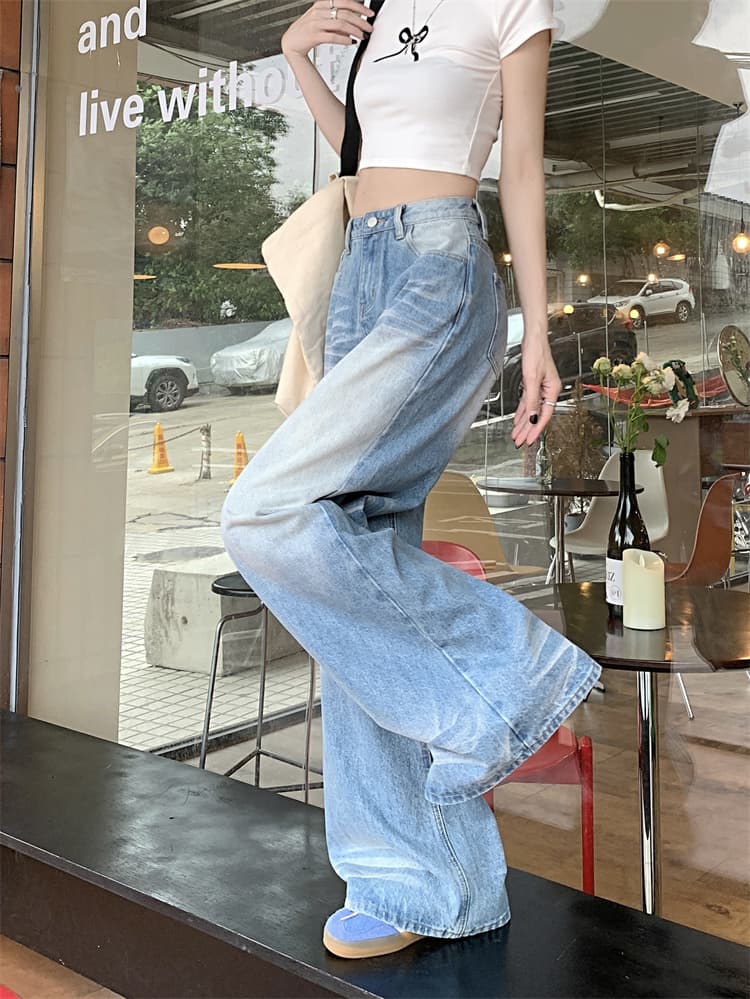 워싱 데미지 와이드 데님 팬츠 상세 이미지 6
