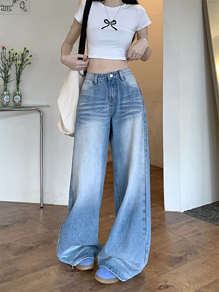 워싱 데미지 와이드 데님 팬츠 상세 이미지 7