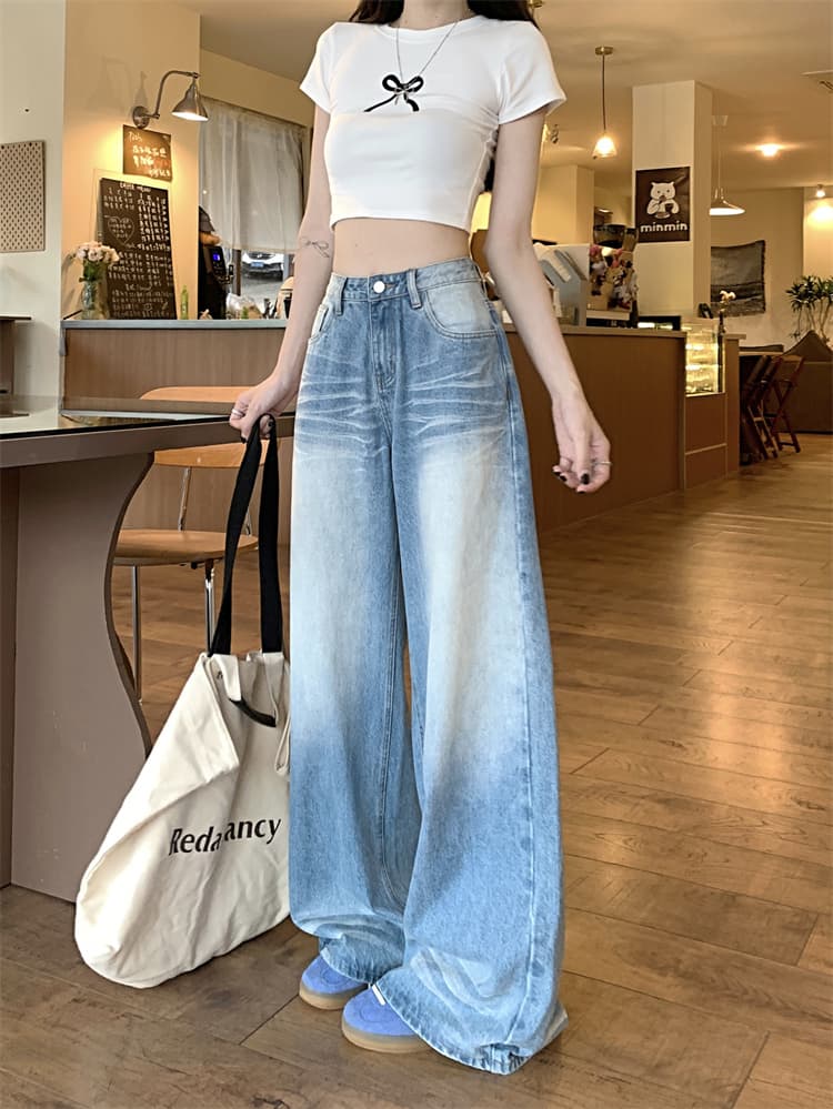 워싱 데미지 와이드 데님 팬츠 상세 이미지 10