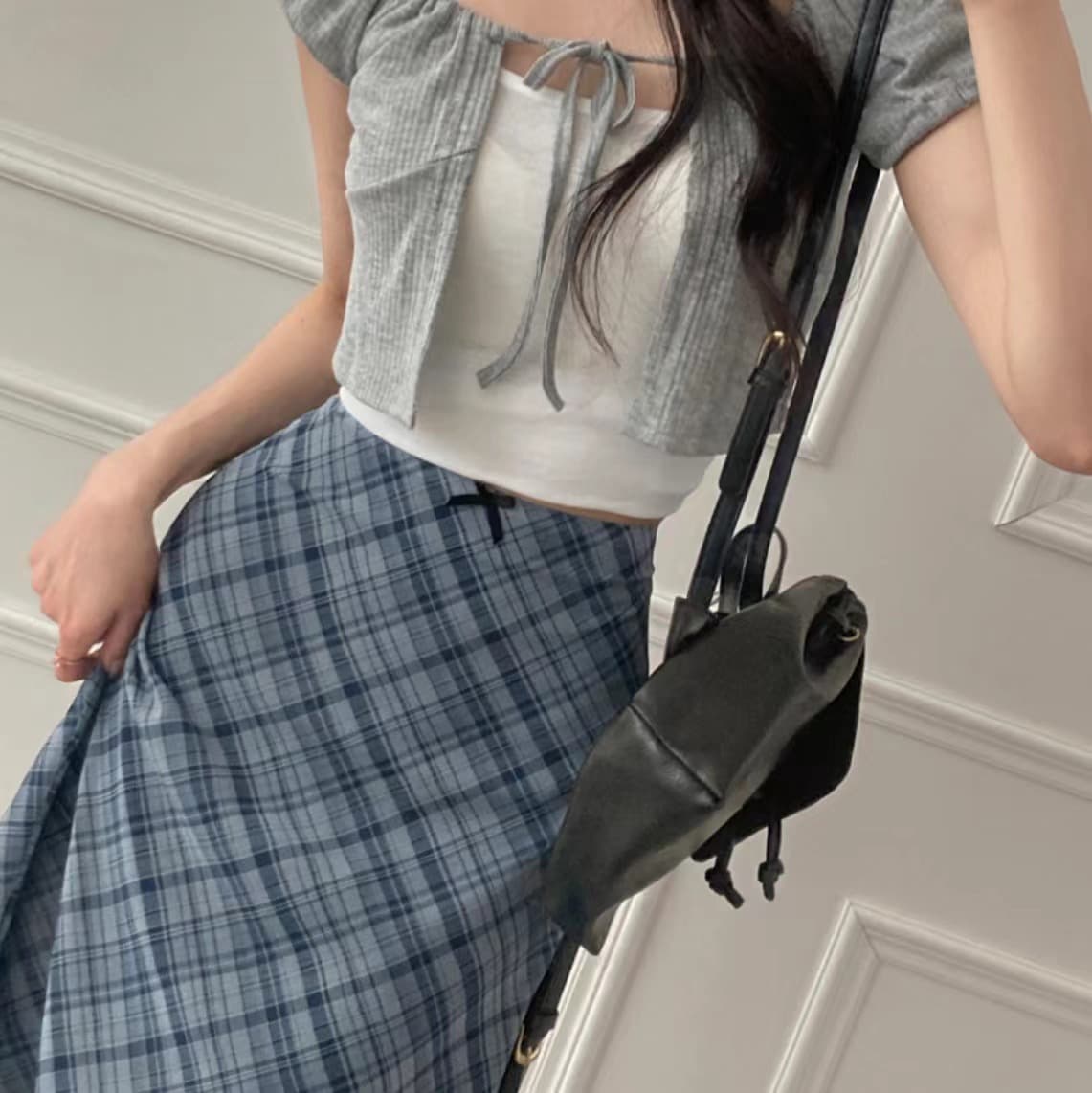 프렌치 레트로 그레인 미디 스커트 상세 이미지 9