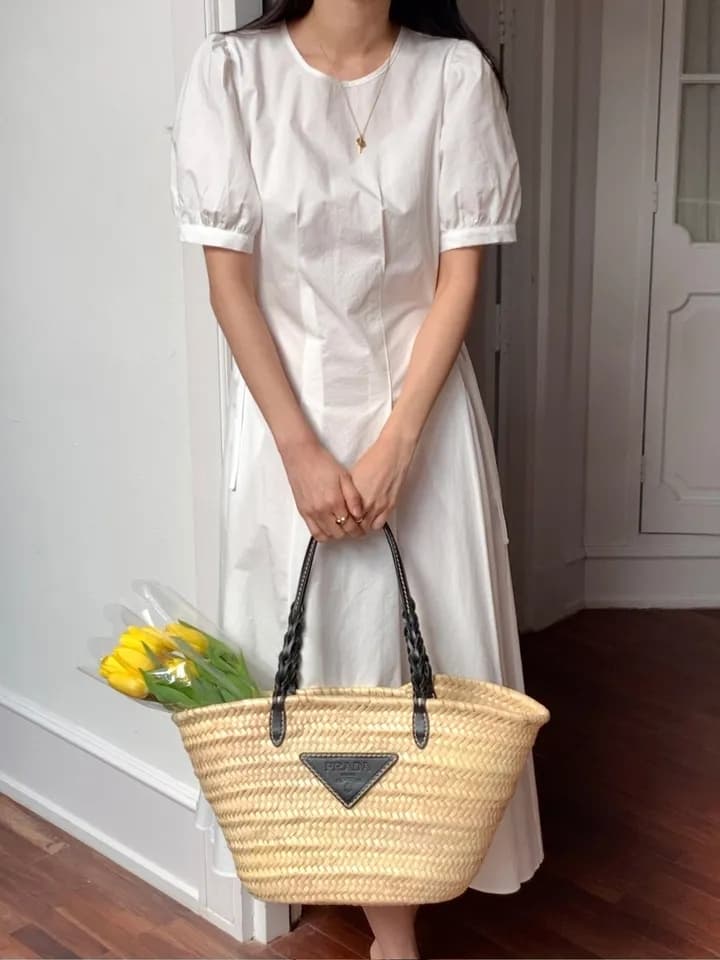 한국풍 여름 원피스 퍼프소매 고 waist A라인 상세 이미지 8