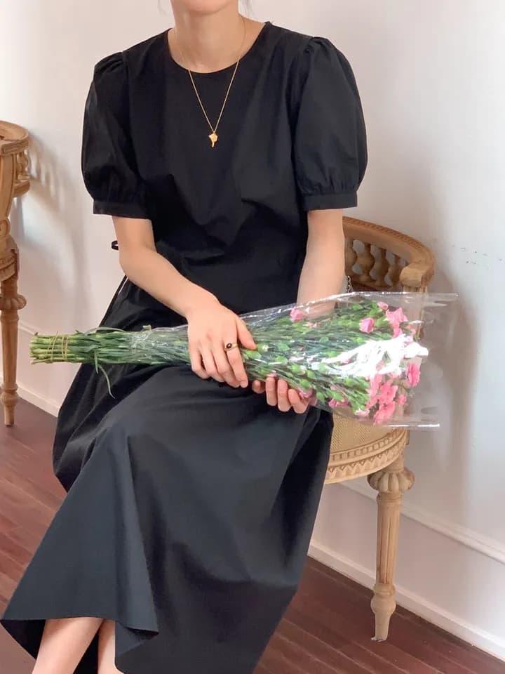 한국풍 여름 원피스 퍼프소매 고 waist A라인 상세 이미지 20