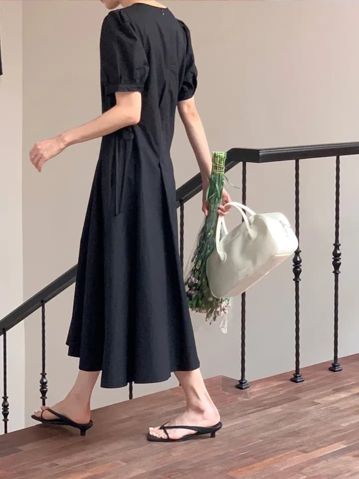 한국풍 여름 원피스 퍼프소매 고 waist A라인 상세 이미지 29