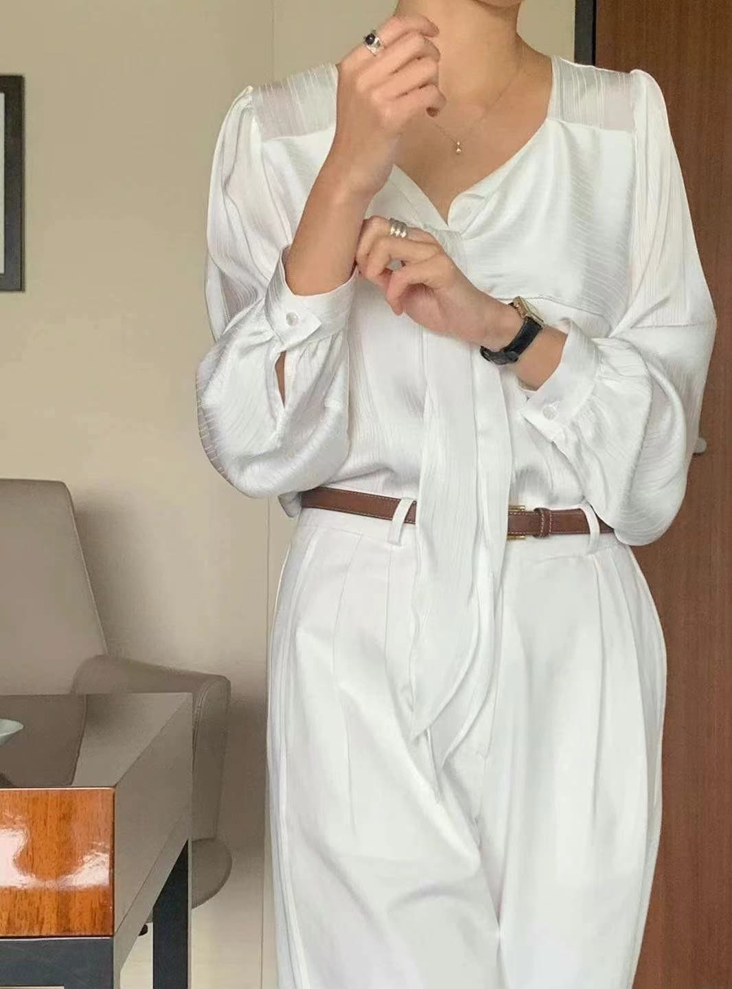 프렌치 스타일 타이 넥 셔츠 (3color) 상세 이미지 10