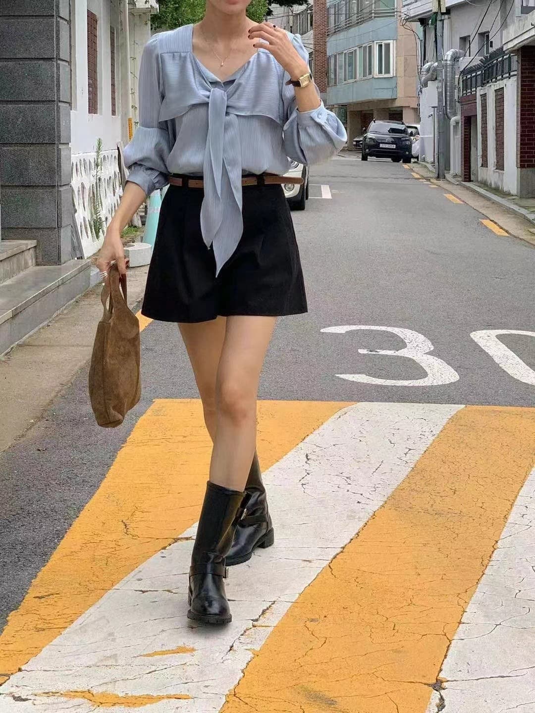 프렌치 스타일 타이 넥 셔츠 (3color) 상세 이미지 20