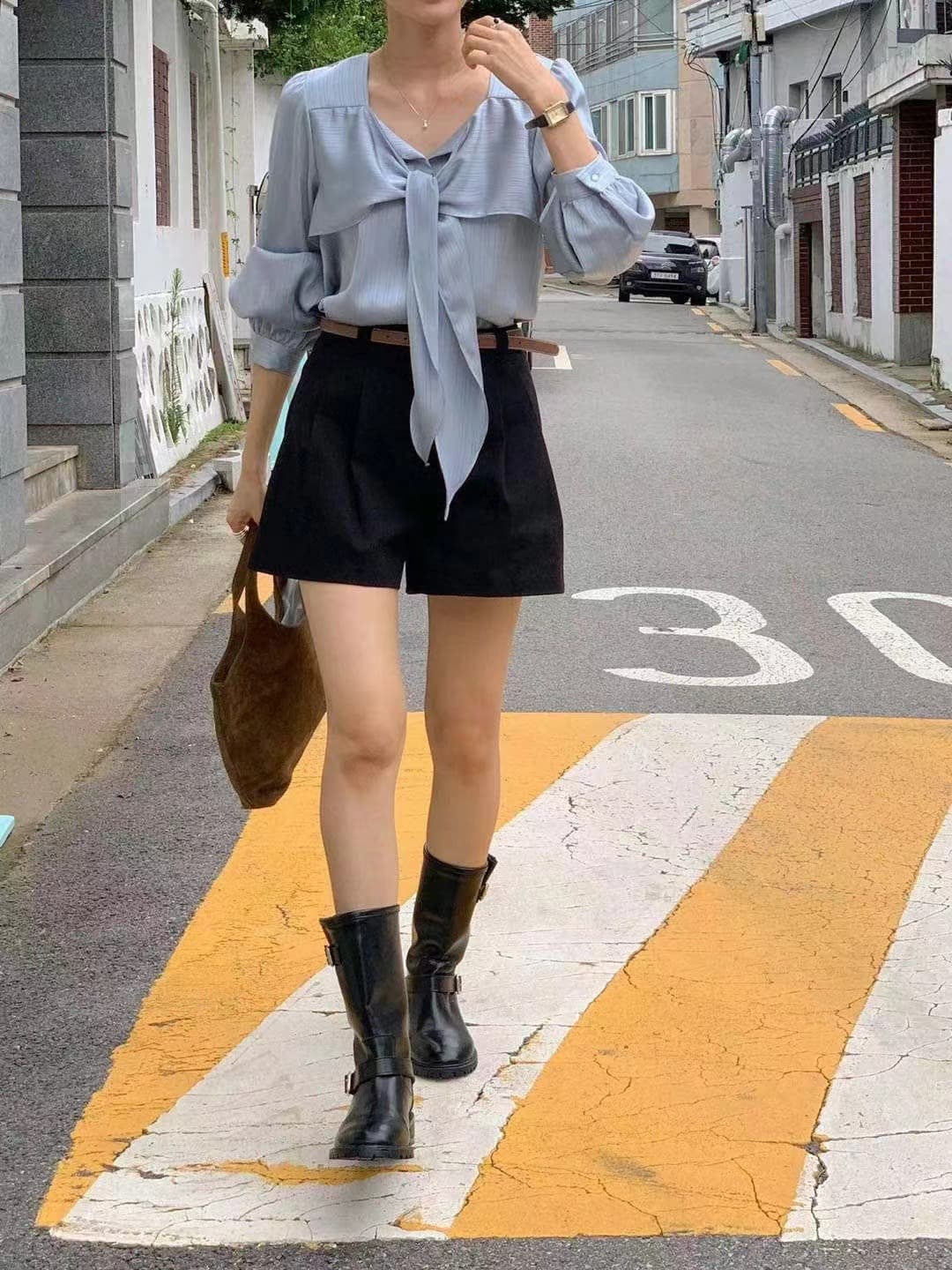 프렌치 스타일 타이 넥 셔츠 (3color) 상세 이미지 30