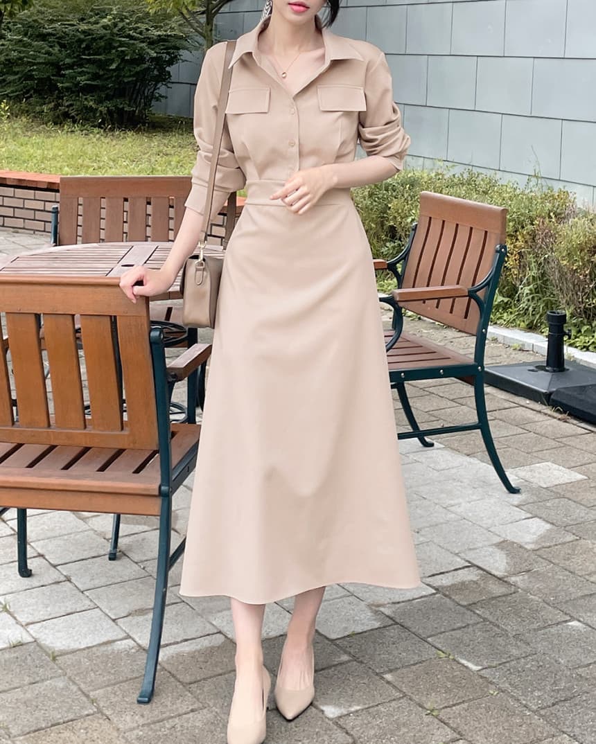 세련된 분위기의 슬림핏 X라인 원피스 상세 이미지 1