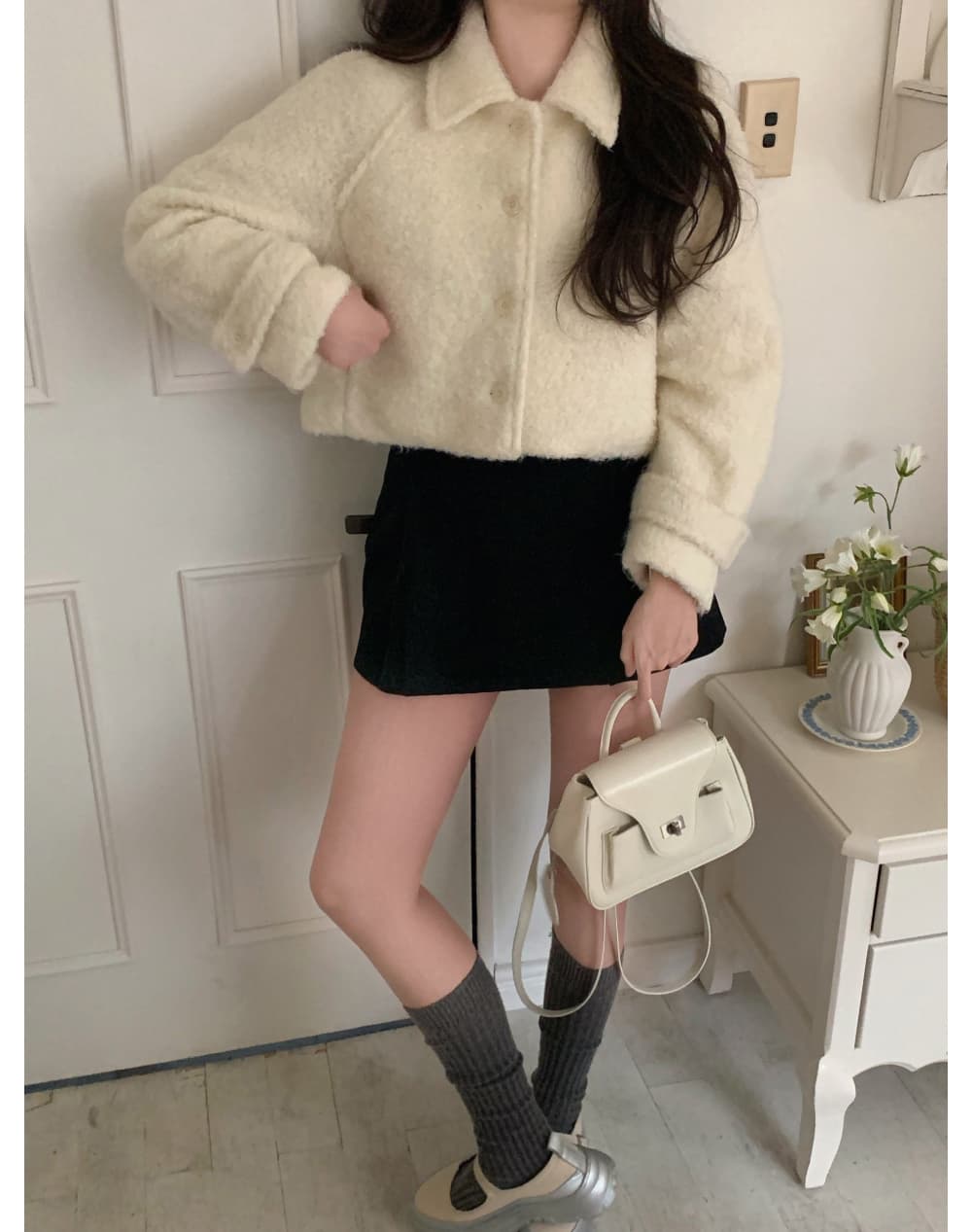 겨울 부클 숏 기장 퀼팅 아우터 상세 이미지 2