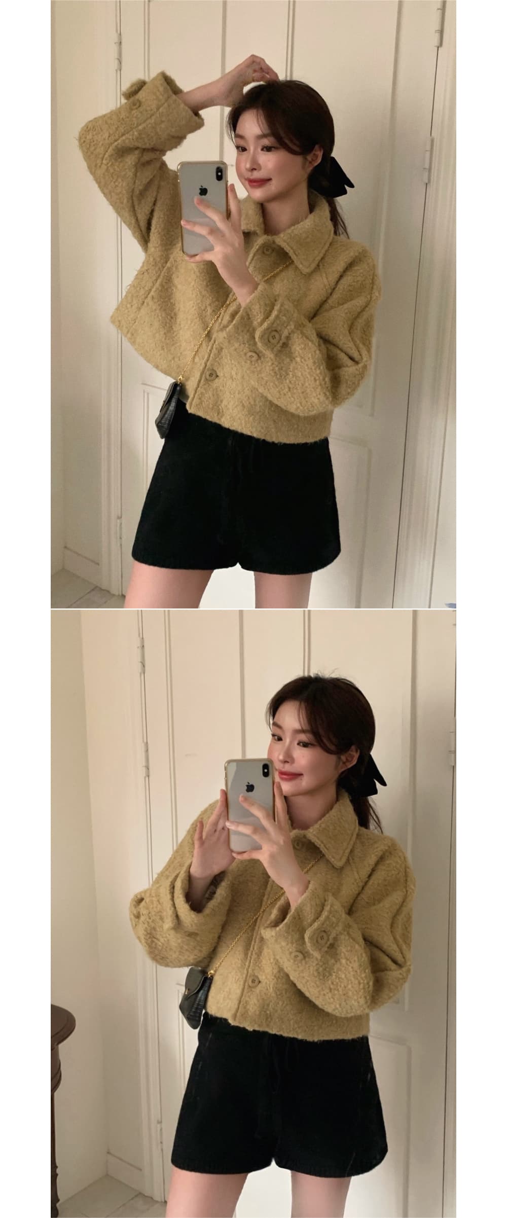 겨울 부클 숏 기장 퀼팅 아우터 상세 이미지 17