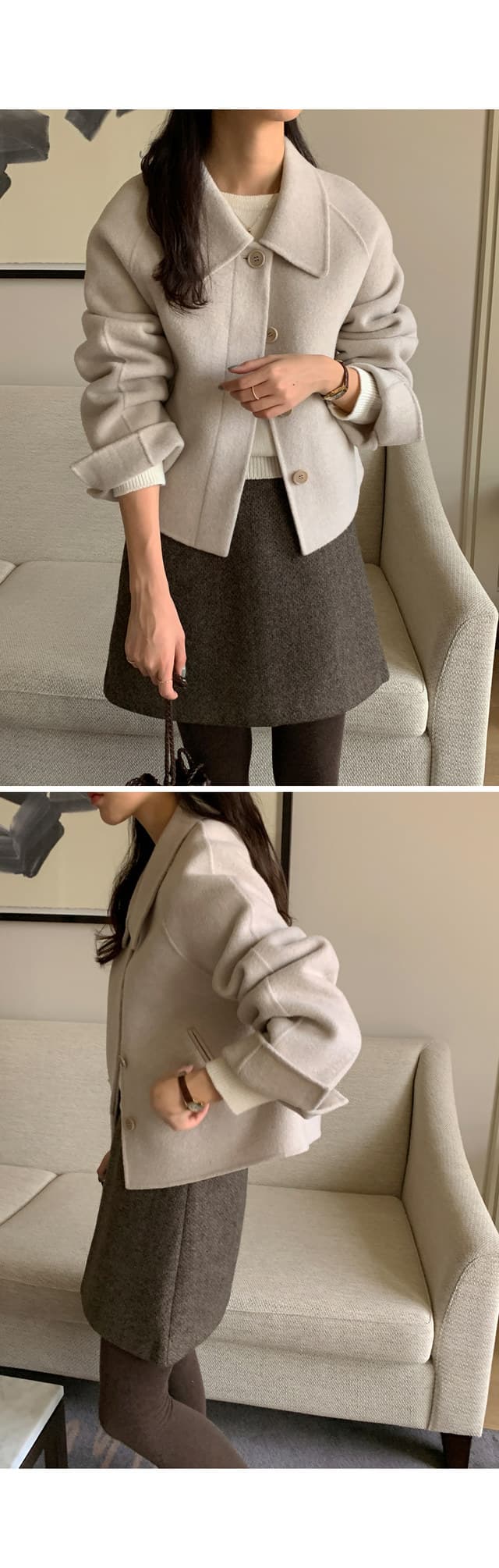 폴드 칼라 단추 울 코트 (4color) 상세 이미지 1