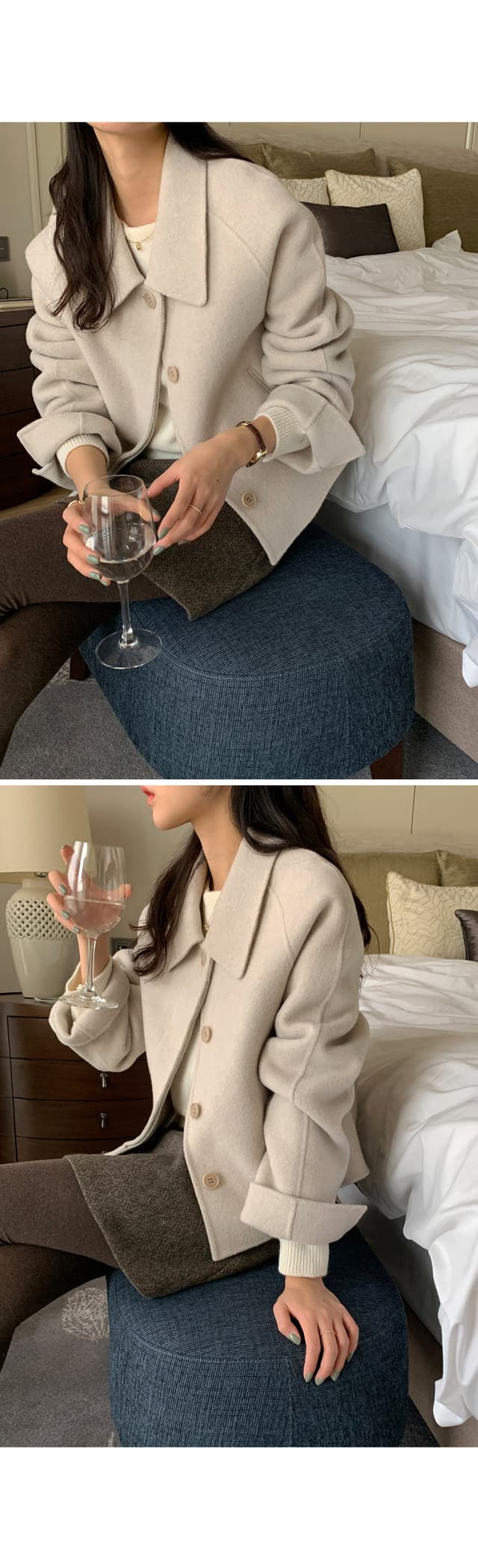 폴드 칼라 단추 울 코트 (4color) 상세 이미지 5
