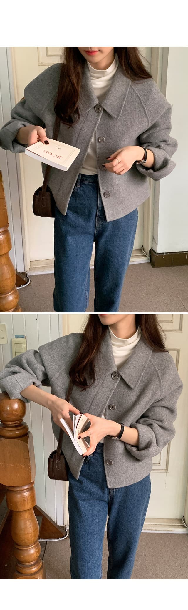 폴드 칼라 단추 울 코트 (4color) 상세 이미지 6