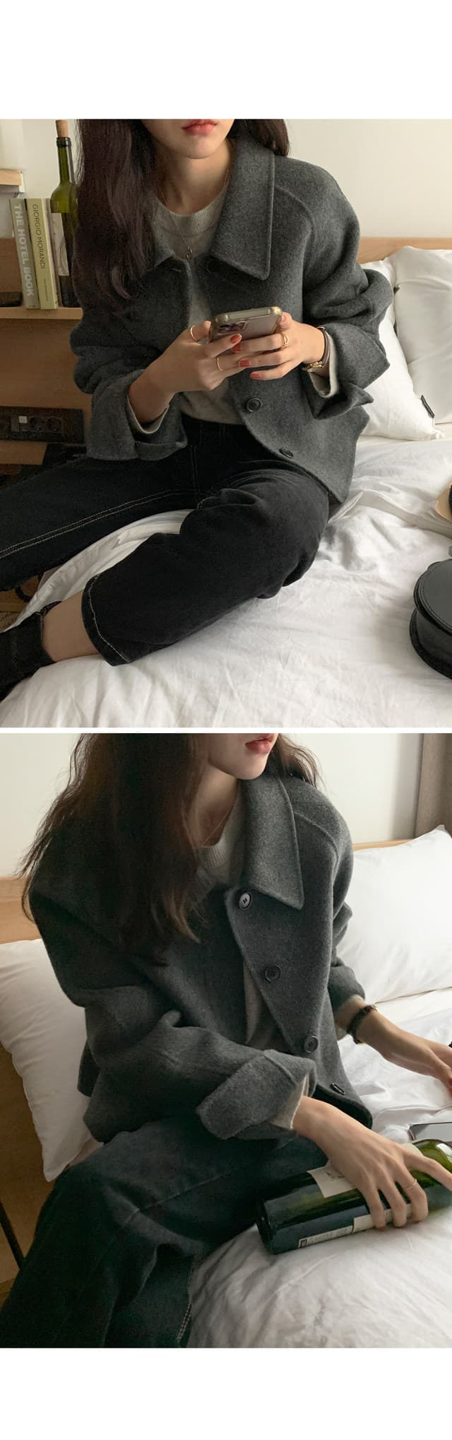 폴드 칼라 단추 울 코트 (4color) 상세 이미지 19
