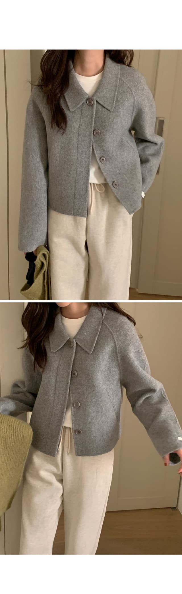 폴드 칼라 단추 울 코트 (4color) 상세 이미지 34