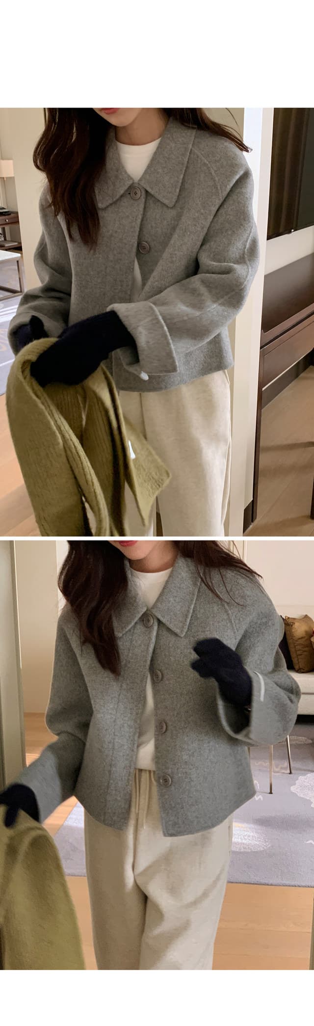 폴드 칼라 단추 울 코트 (4color) 상세 이미지 35