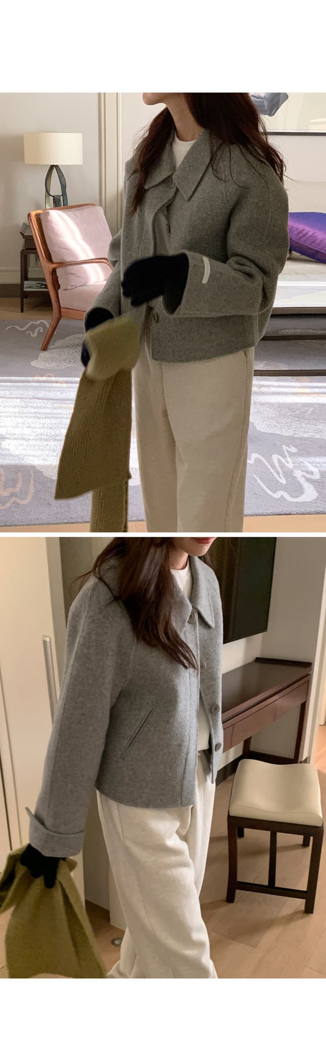 폴드 칼라 단추 울 코트 (4color) 상세 이미지 36