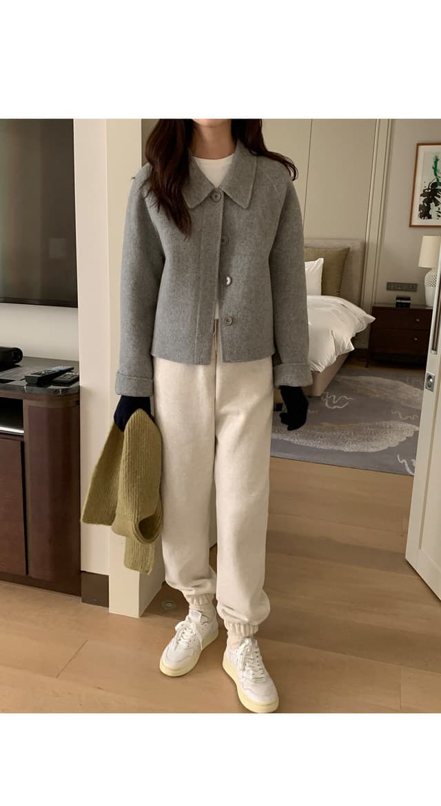 폴드 칼라 단추 울 코트 (4color) 상세 이미지 38
