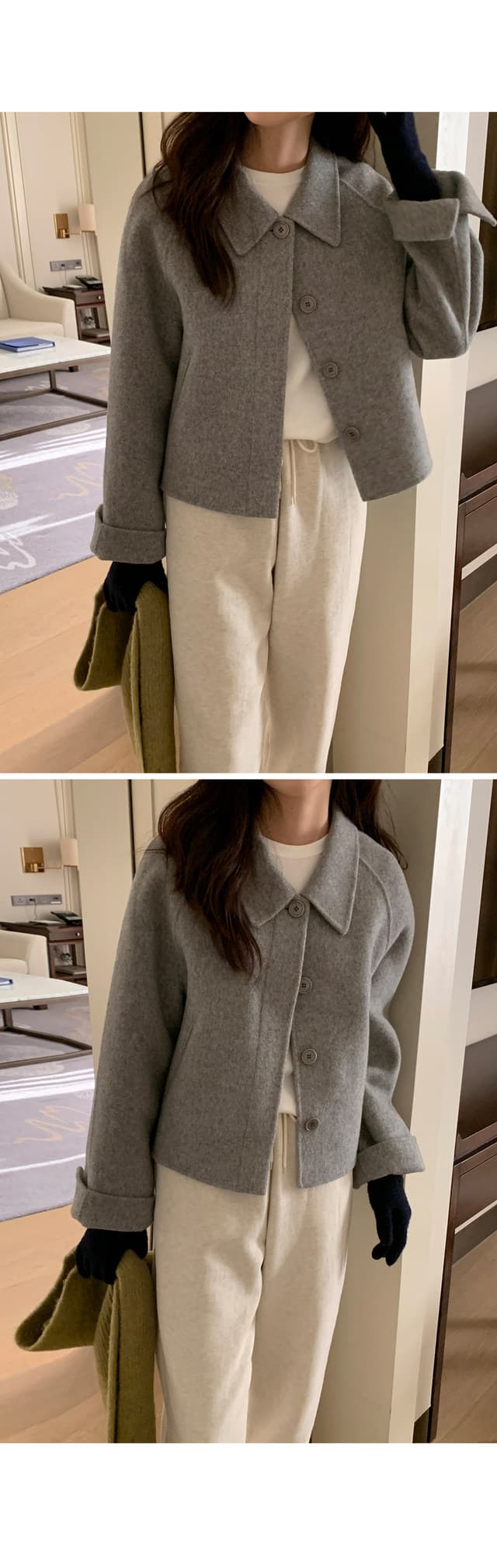 폴드 칼라 단추 울 코트 (4color) 상세 이미지 40