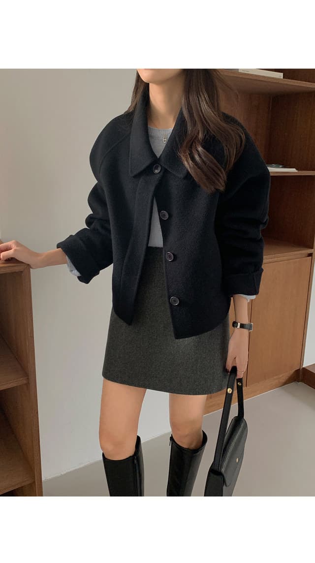 폴드 칼라 단추 울 코트 (4color) 상세 이미지 46