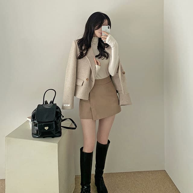 폴드 칼라 더블 버튼 울 코트 (4color) 상세 이미지 4