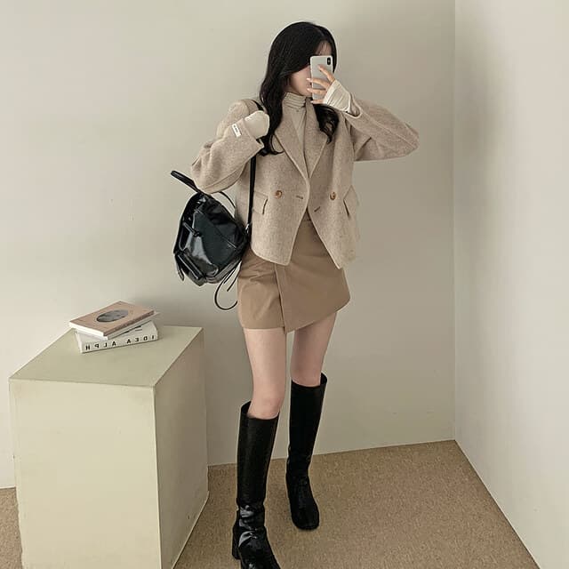 폴드 칼라 더블 버튼 울 코트 (4color) 상세 이미지 5