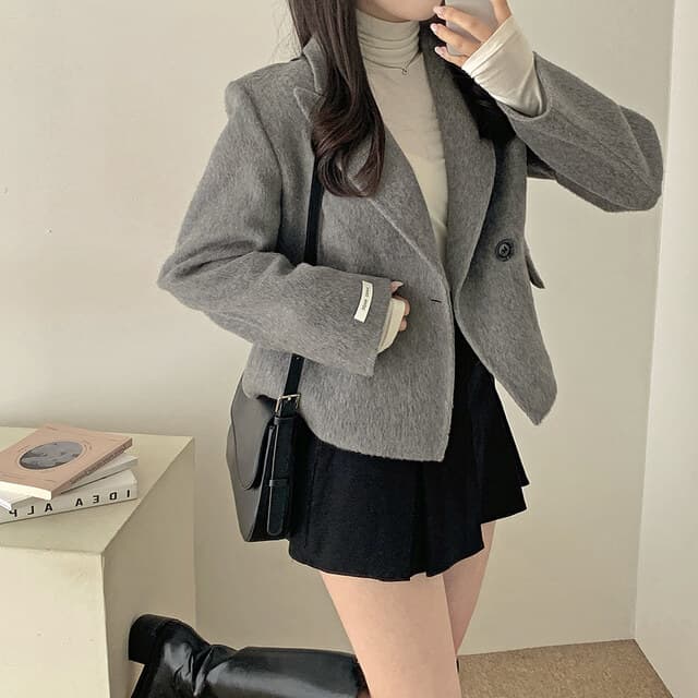 폴드 칼라 더블 버튼 울 코트 (4color) 상세 이미지 12
