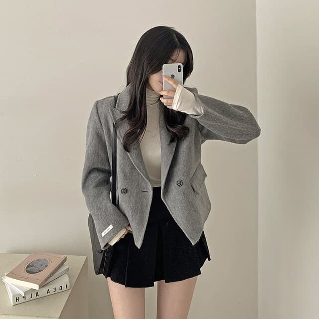 폴드 칼라 더블 버튼 울 코트 (4color) 상세 이미지 13