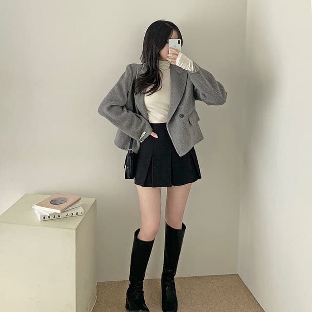 폴드 칼라 더블 버튼 울 코트 (4color) 상세 이미지 14