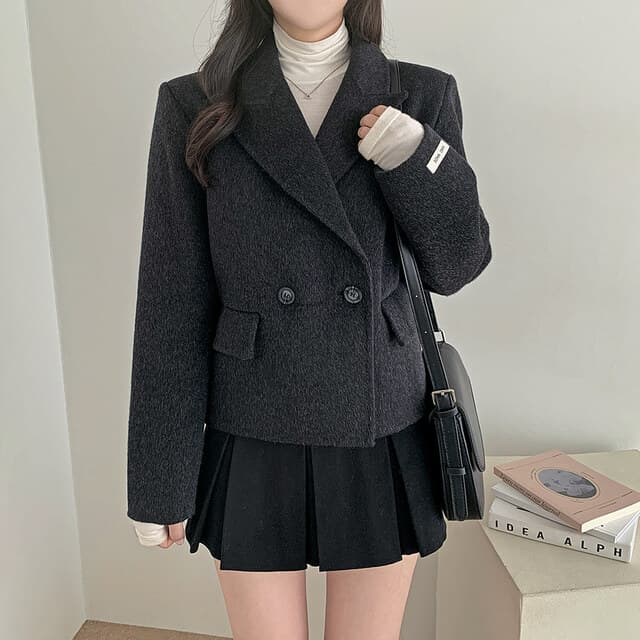 폴드 칼라 더블 버튼 울 코트 (4color) 상세 이미지 15