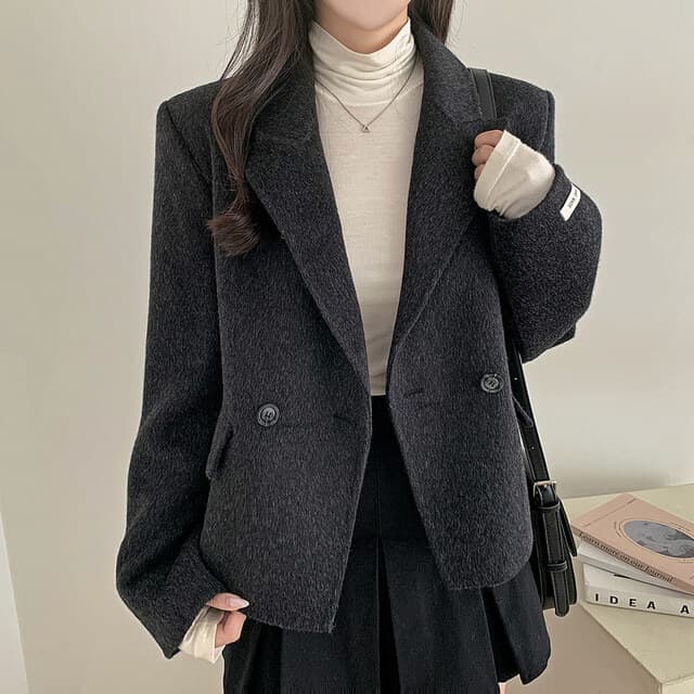 폴드 칼라 더블 버튼 울 코트 (4color) 상세 이미지 19