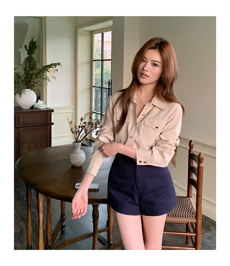 포켓 디자인 긴소매 셔츠