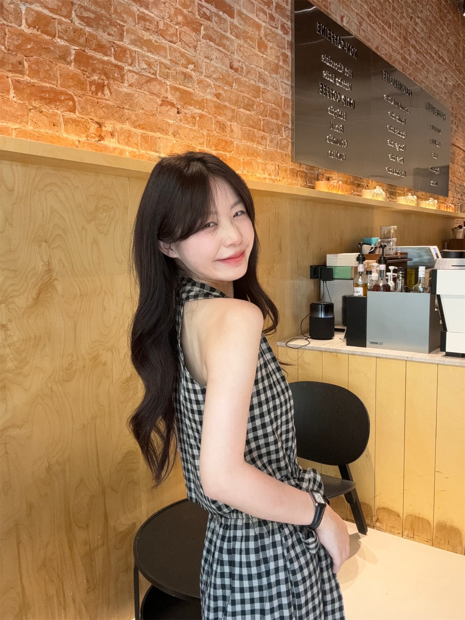 체크 패턴 끈 디테일 민소매 와이드팬츠 세트 상세 이미지 6