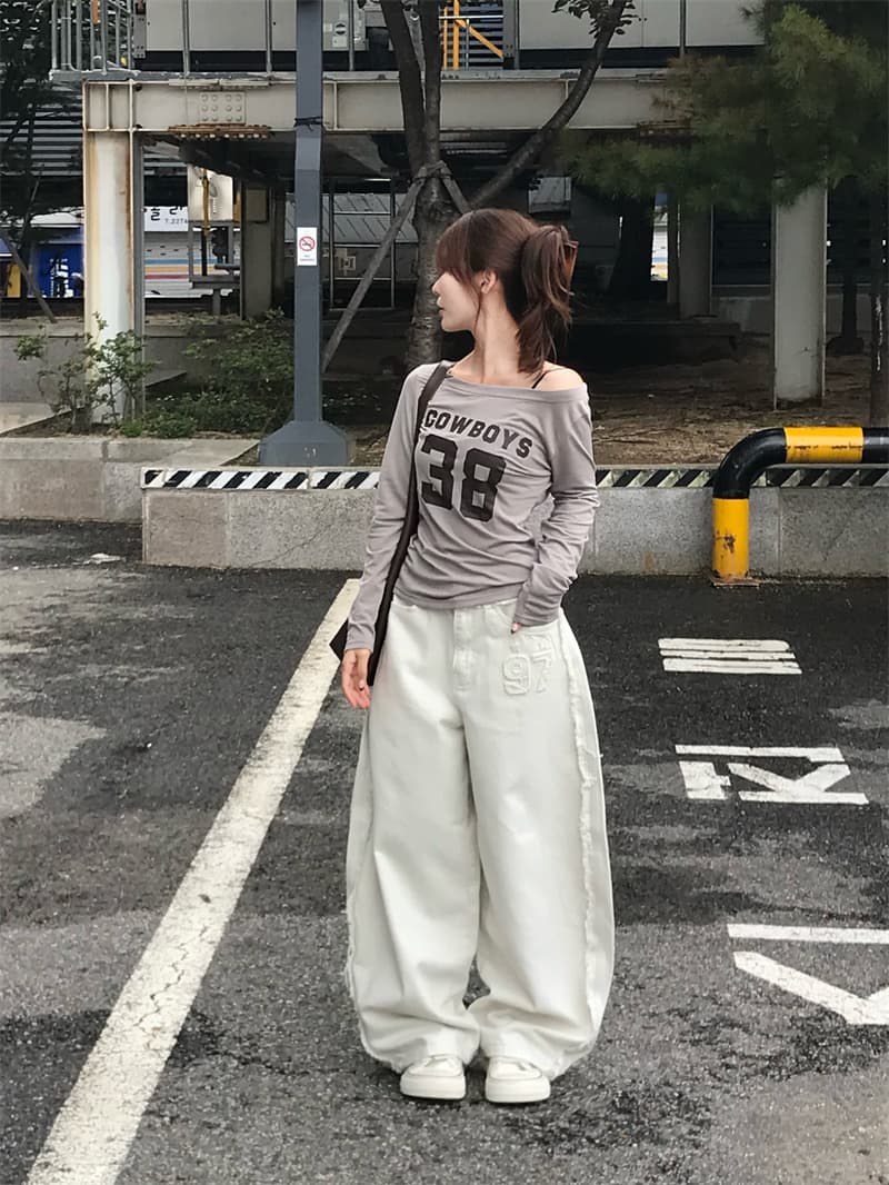 레터링 디테일 와이드 팬츠 상세 이미지 4