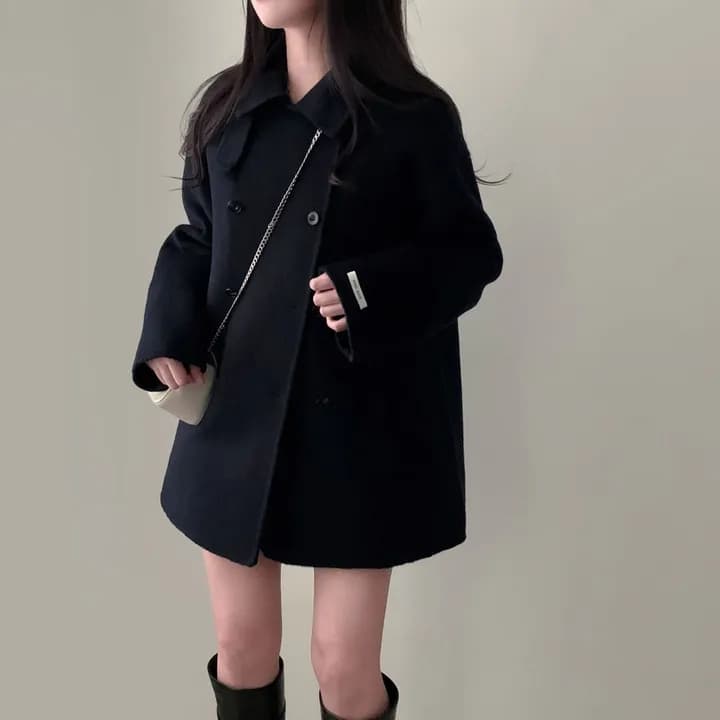 더블 버튼 폴드 칼라 니트 코트 상세 이미지 4