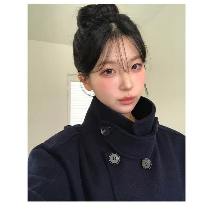더블 버튼 폴드 칼라 미디 코트 상세 이미지 1
