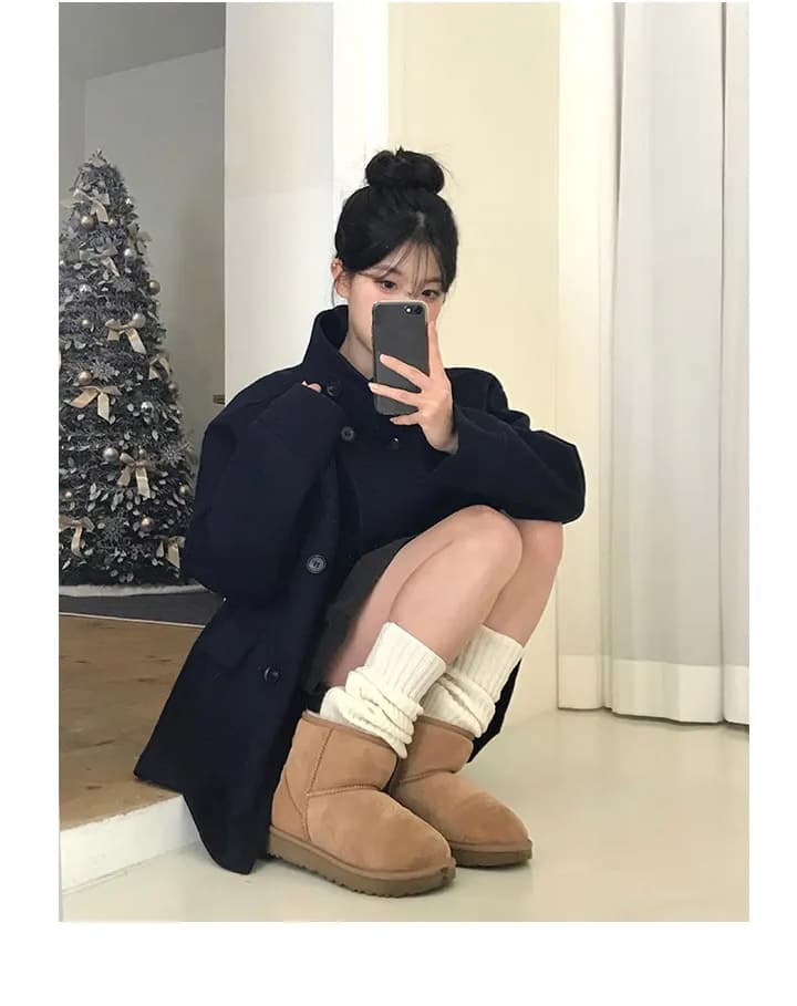 더블 버튼 폴드 칼라 미디 코트 상세 이미지 7