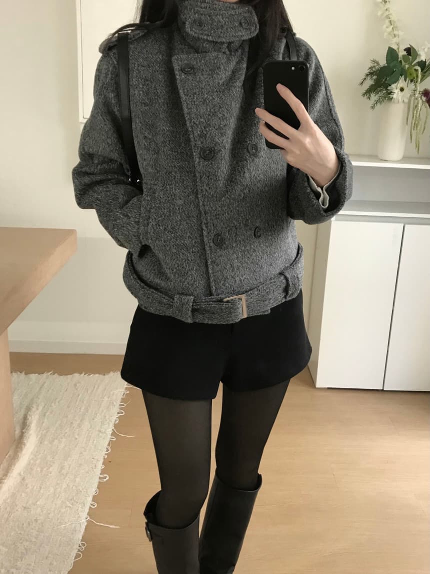 폴드 칼라 두꺼운 울 코트 상세 이미지 9