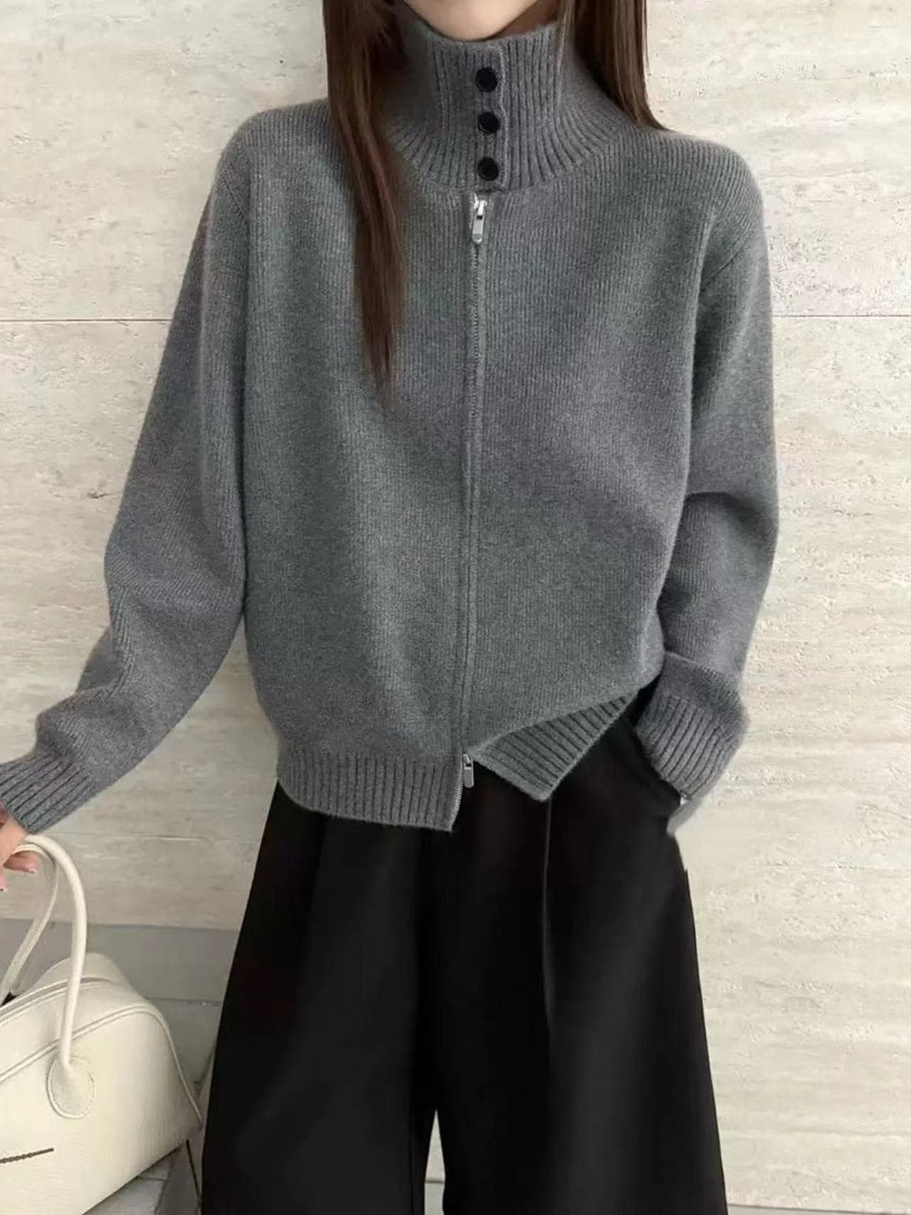 지퍼 디테일 두툼한 가디건 (4color) 상세 이미지 12